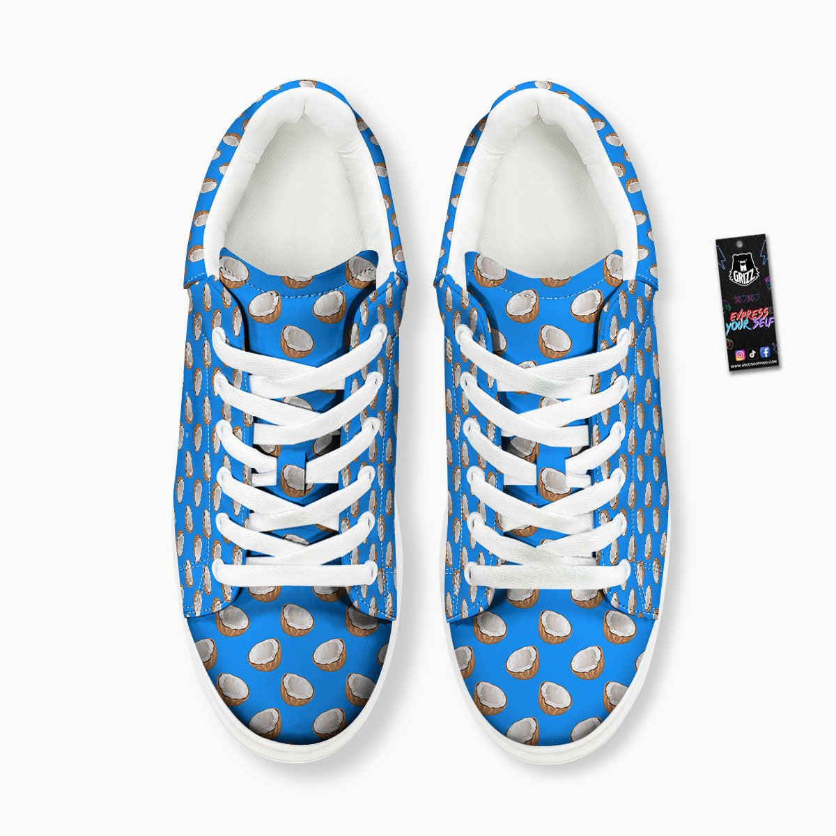 Coconut Blue Print Pattern Platform Shoes-grizzshop