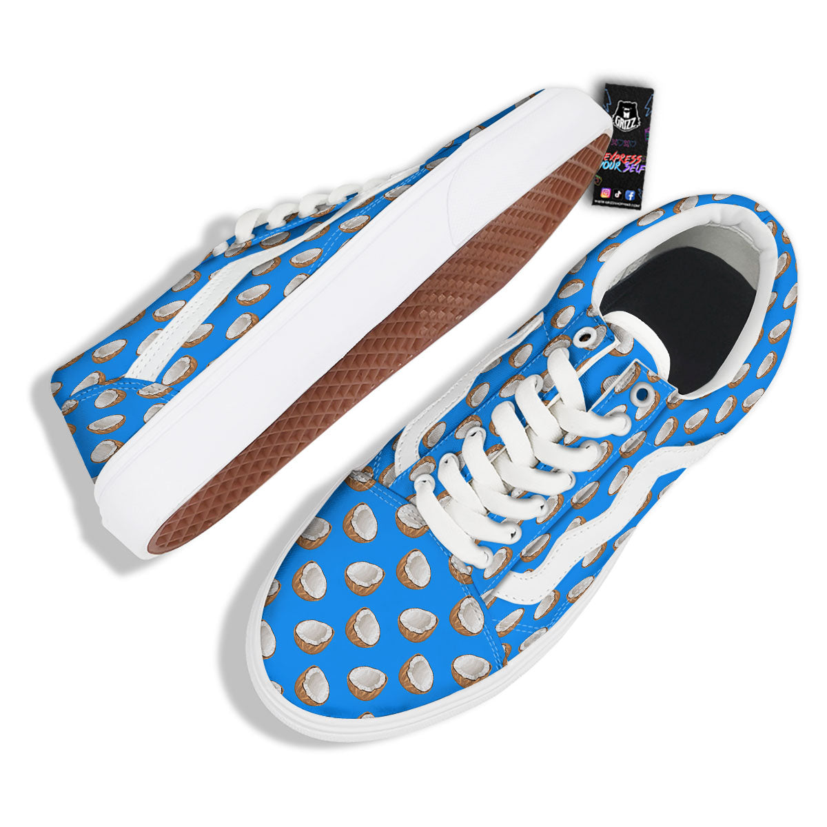 Coconut Blue Print Pattern Skate Shoes-grizzshop