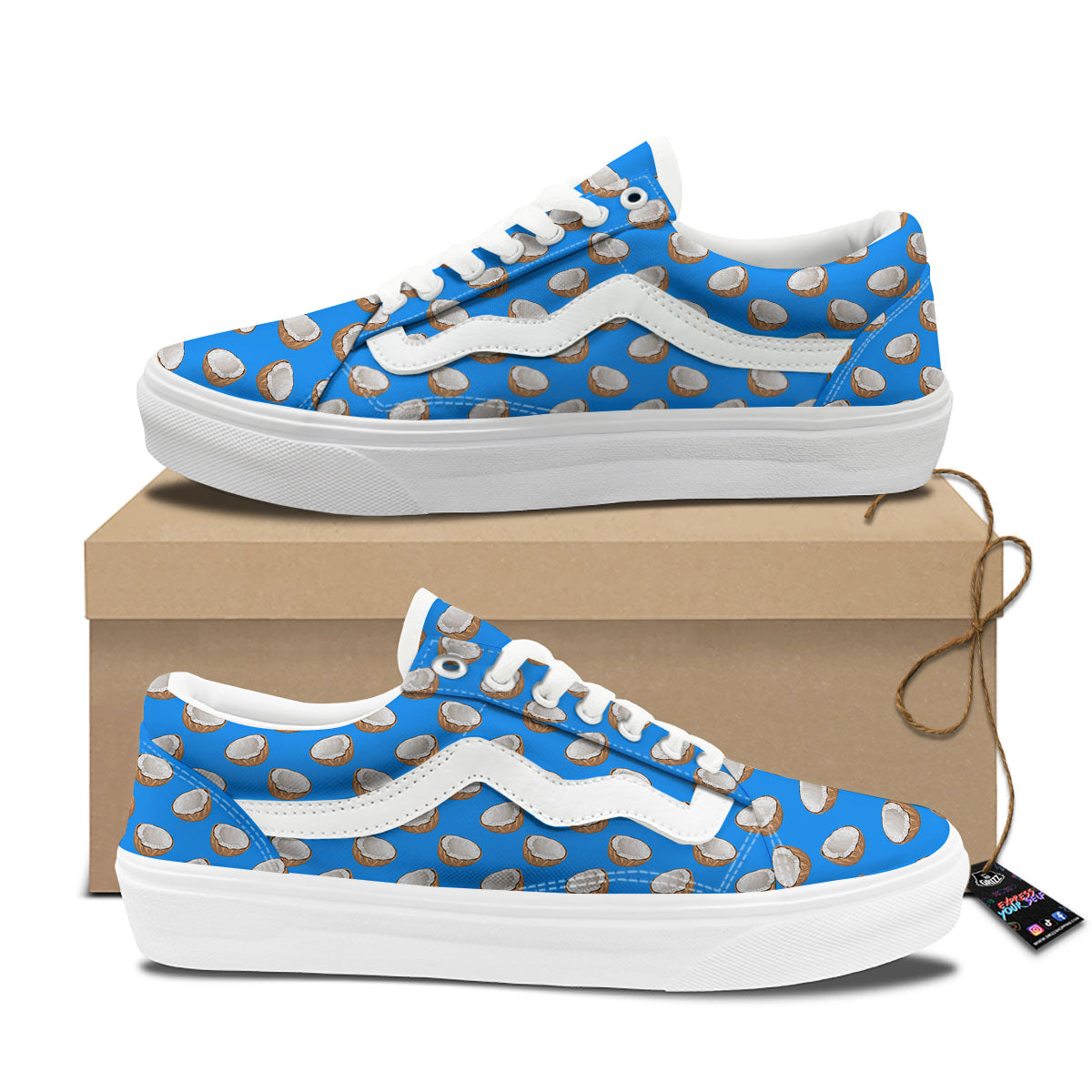 Coconut Blue Print Pattern Skate Shoes-grizzshop