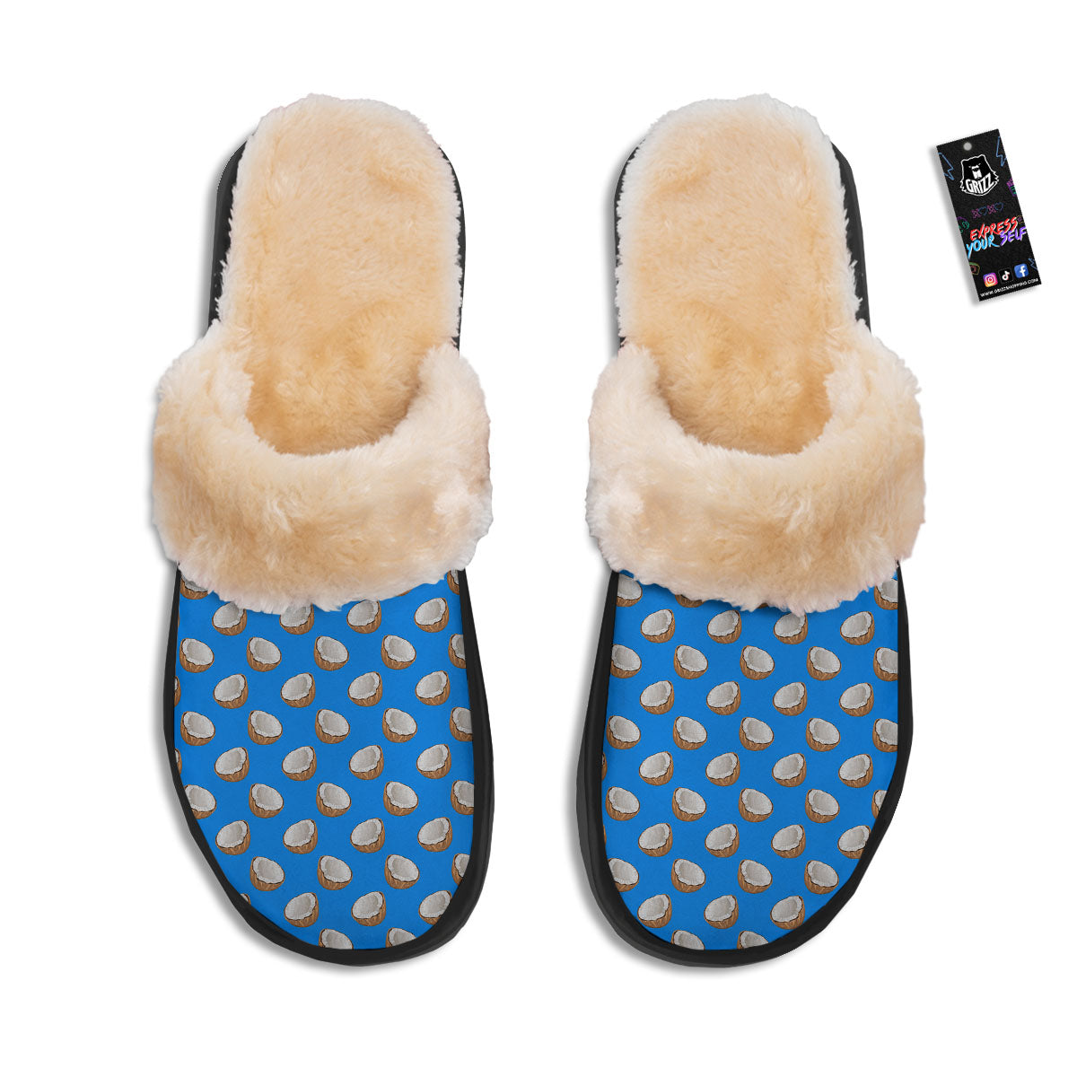 Coconut Blue Print Pattern Slippers-grizzshop