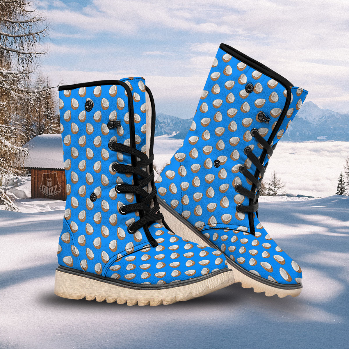Coconut Blue Print Pattern Snow Boots-grizzshop