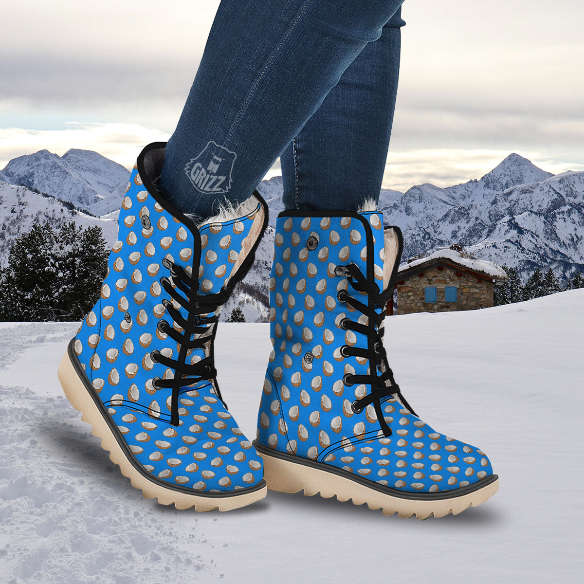 Coconut Blue Print Pattern Snow Boots-grizzshop