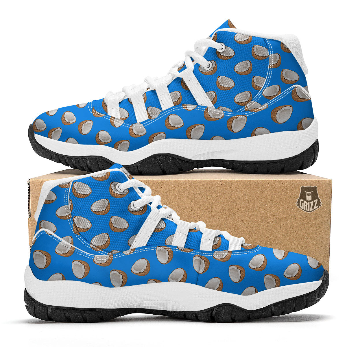 Coconut Blue Print Pattern White Bball Shoes-grizzshop