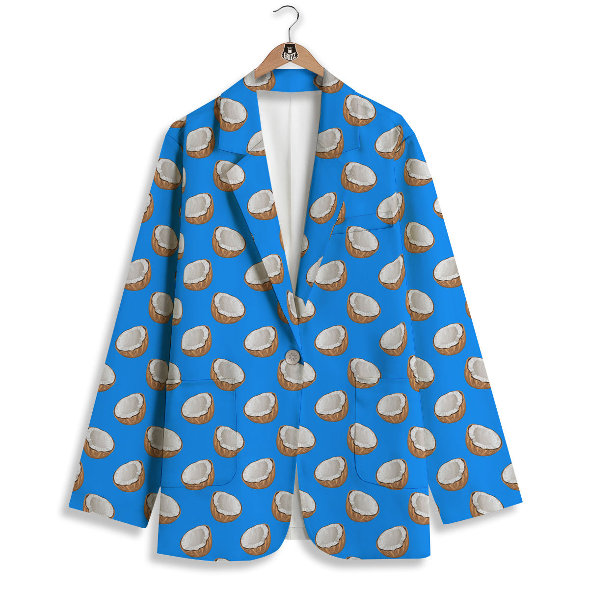 Coconut Blue Print Pattern Women's Blazer-grizzshop