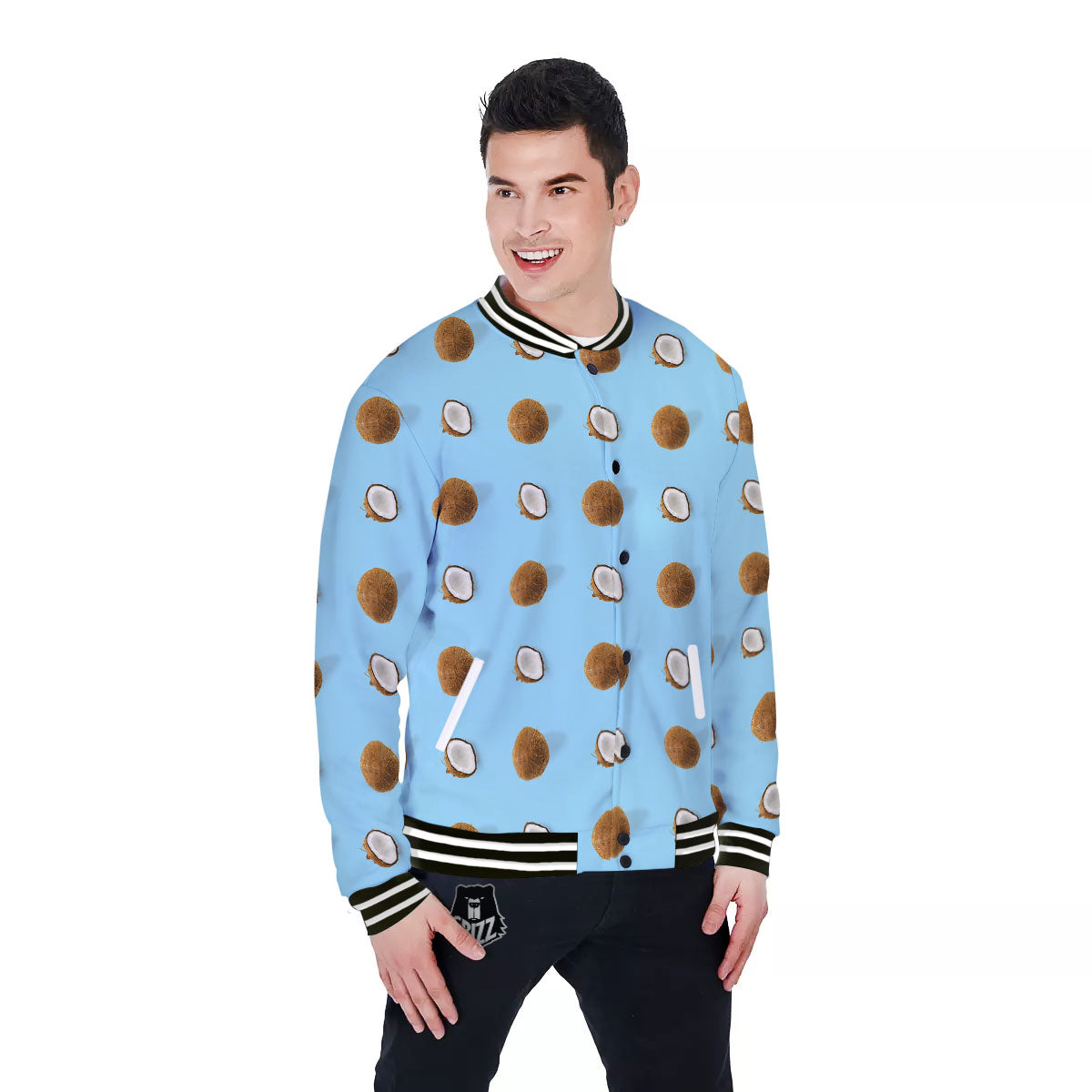 Coconut Blue Summer Print Pattern Baseball Jacket-grizzshop