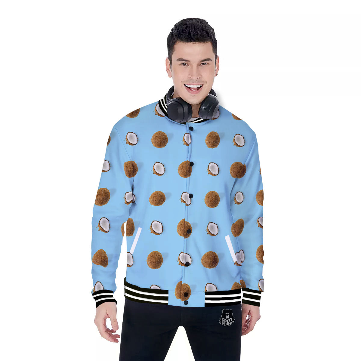 Coconut Blue Summer Print Pattern Baseball Jacket-grizzshop