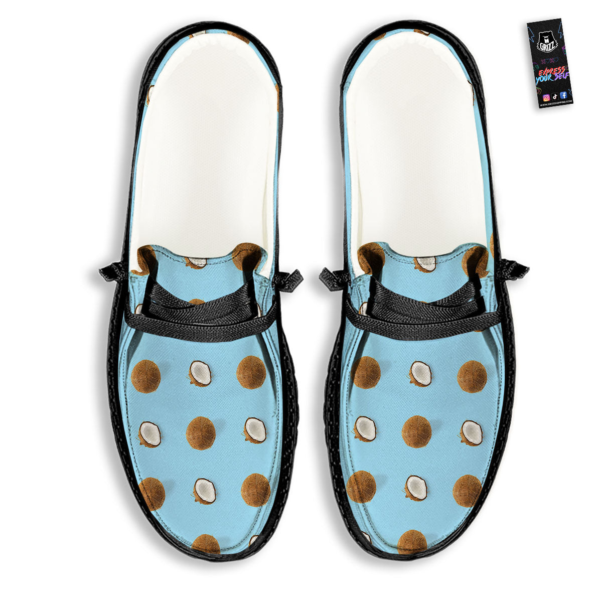 Coconut Blue Summer Print Pattern Black Loafers-grizzshop