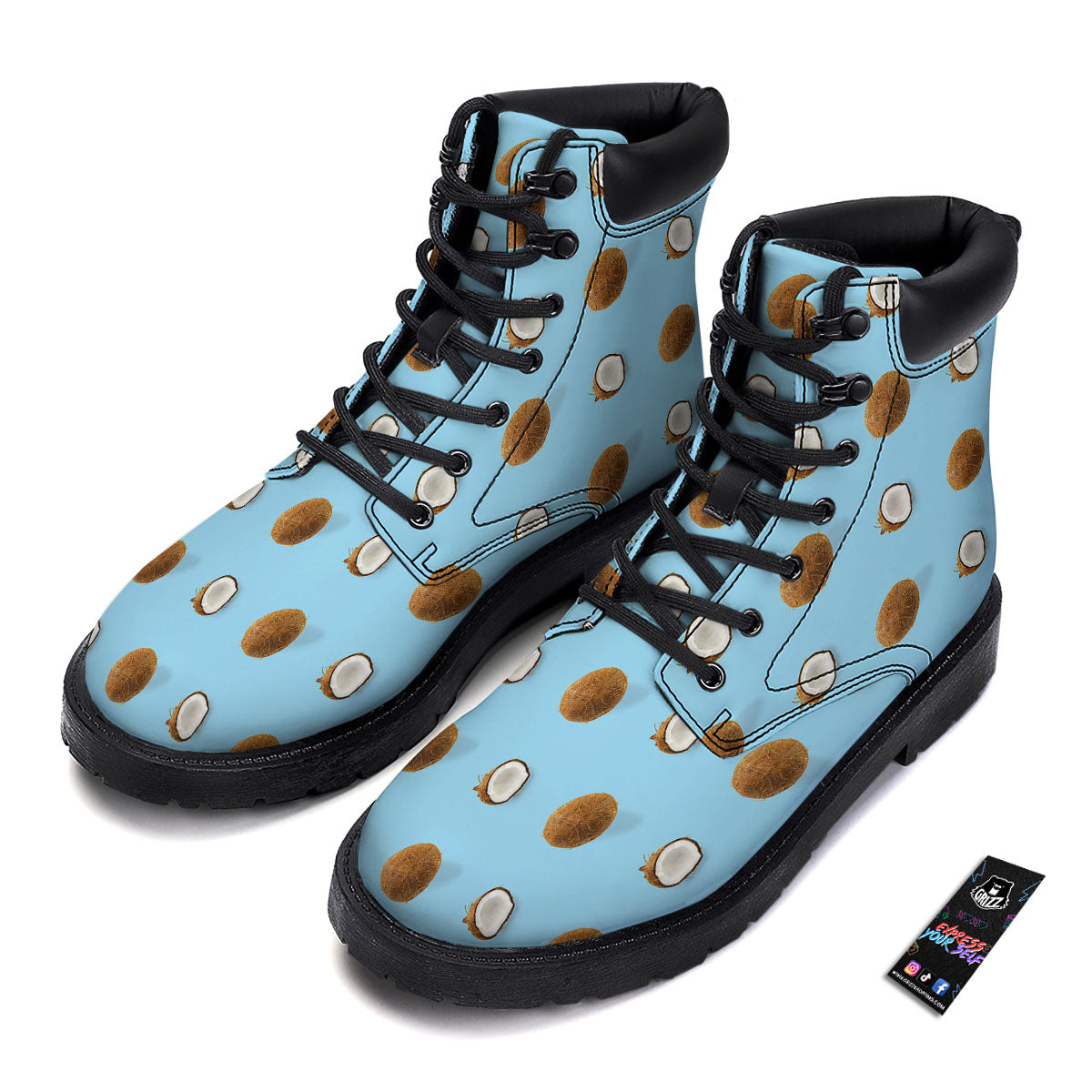 Coconut Blue Summer Print Pattern Boots-grizzshop