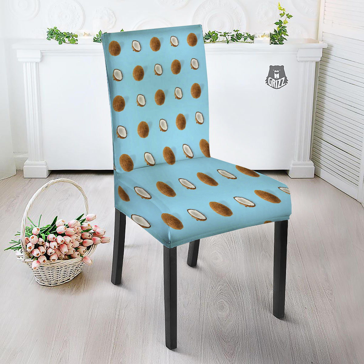 Coconut Blue Summer Print Pattern Dining Chair Slipcover-grizzshop