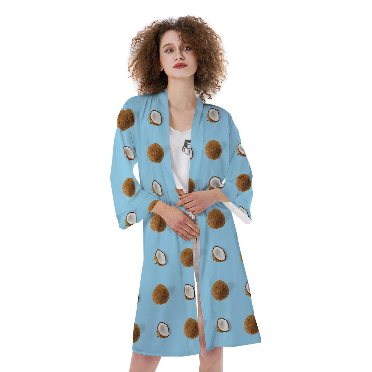 Coconut Blue Summer Print Pattern Kimono-grizzshop