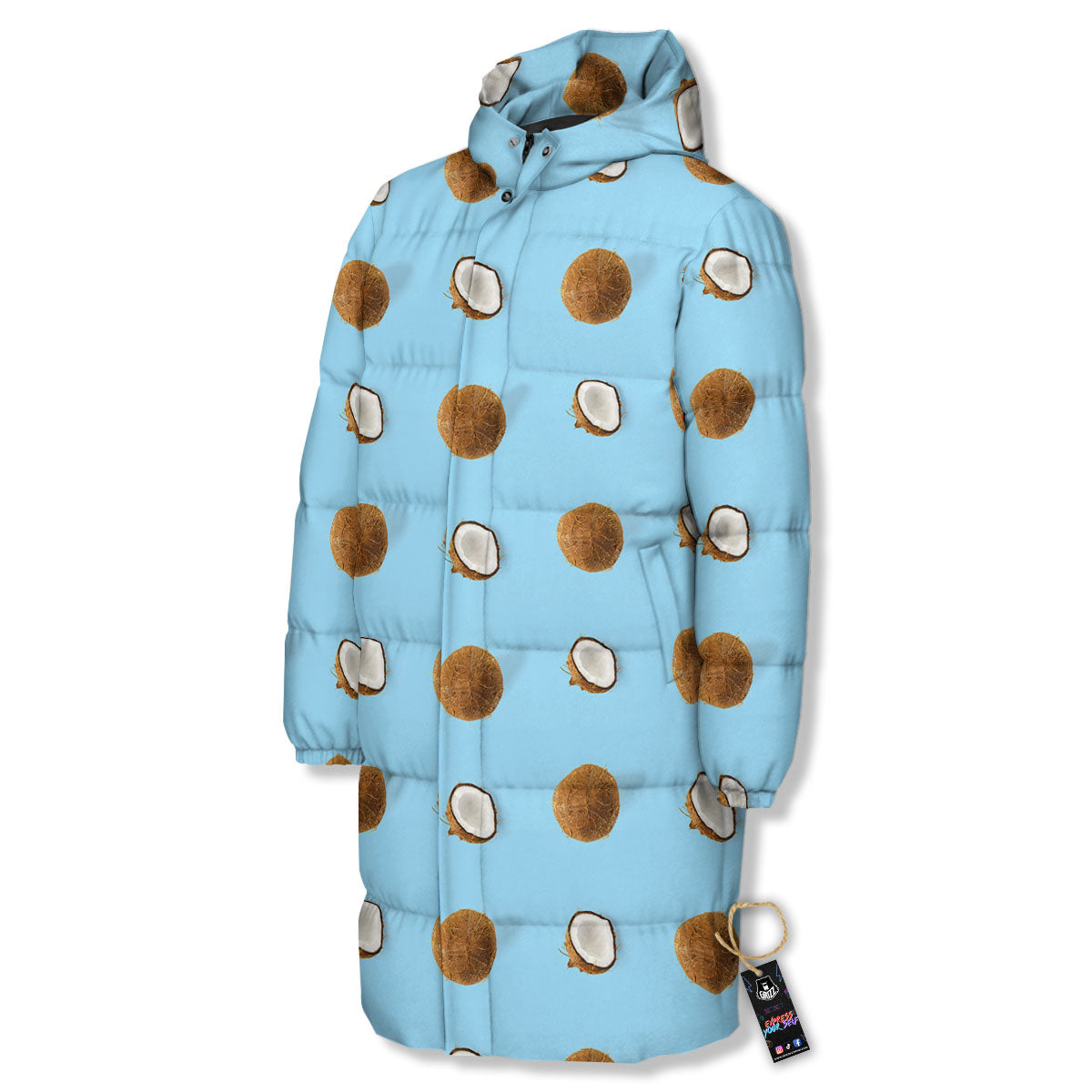 Coconut Blue Summer Print Pattern Long Down Jacket-grizzshop