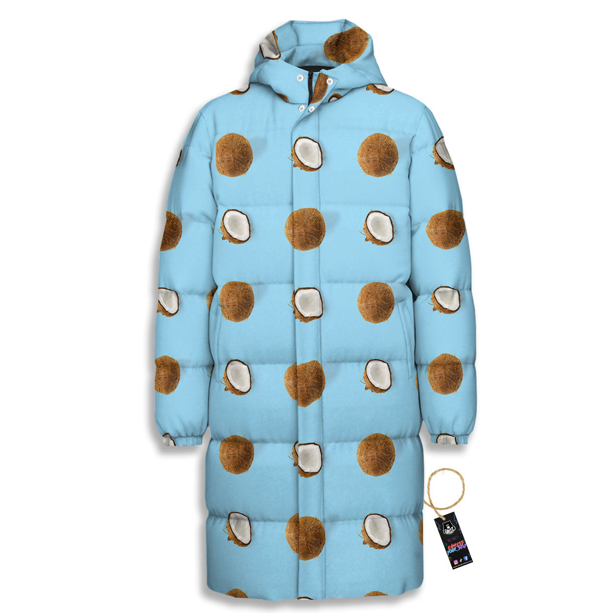 Coconut Blue Summer Print Pattern Long Down Jacket-grizzshop