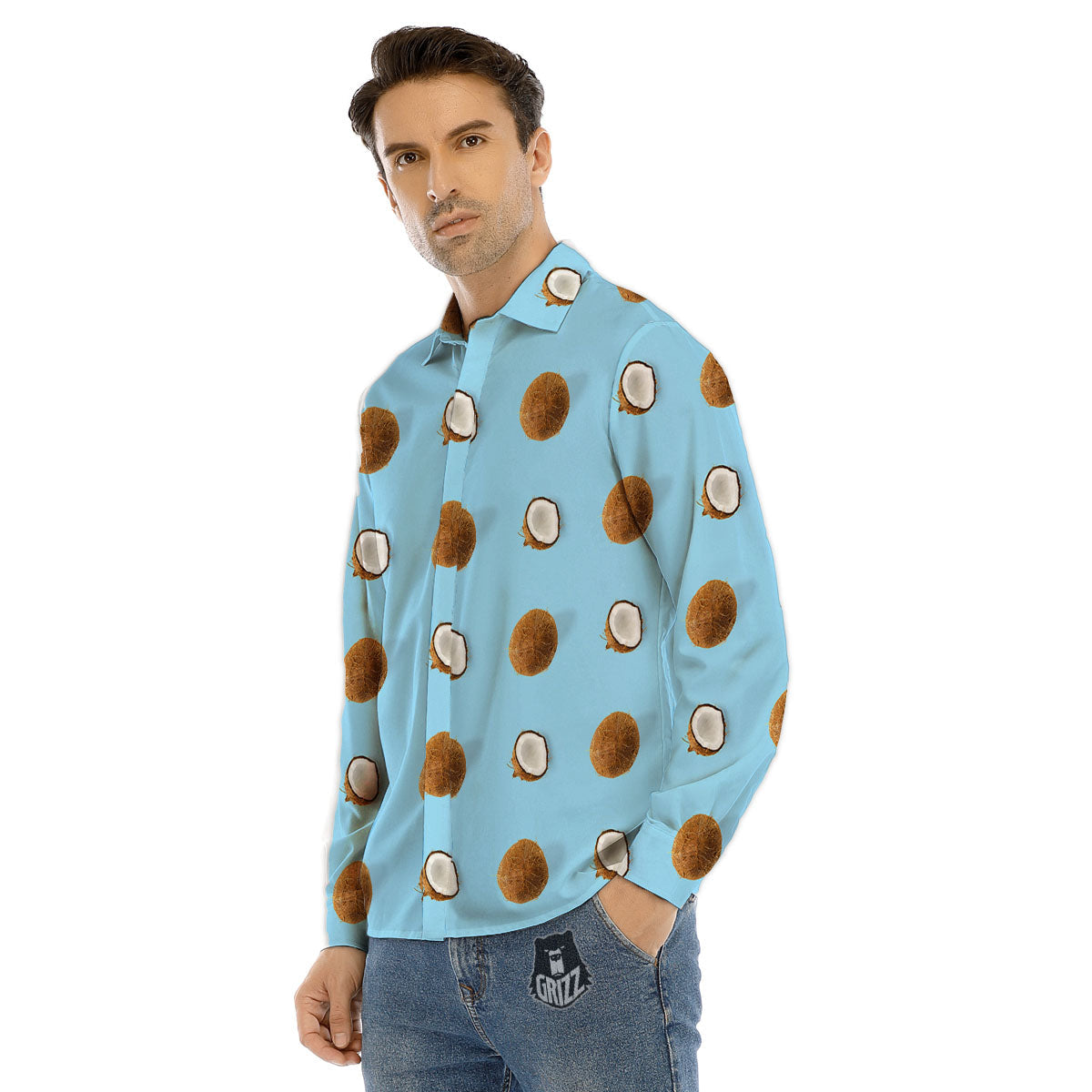 Coconut Blue Summer Print Pattern Men's Dress Shirts-grizzshop
