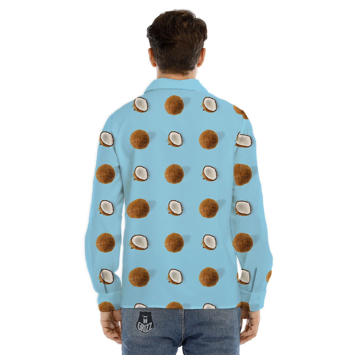 Coconut Blue Summer Print Pattern Men's Dress Shirts-grizzshop