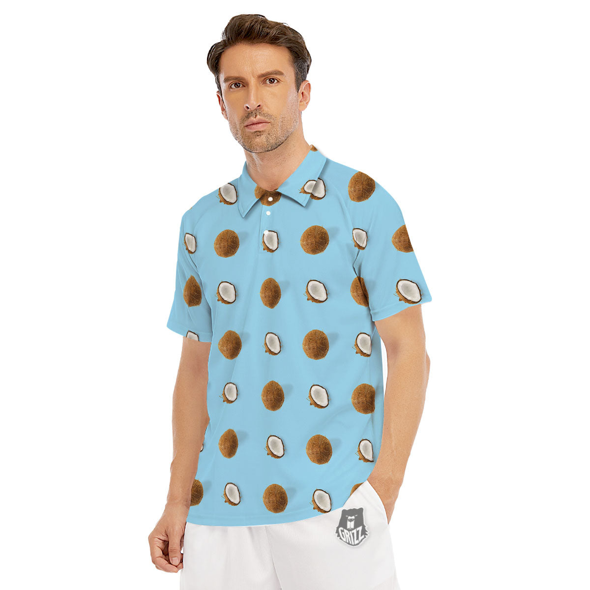 Coconut Blue Summer Print Pattern Men's Golf Shirts-grizzshop