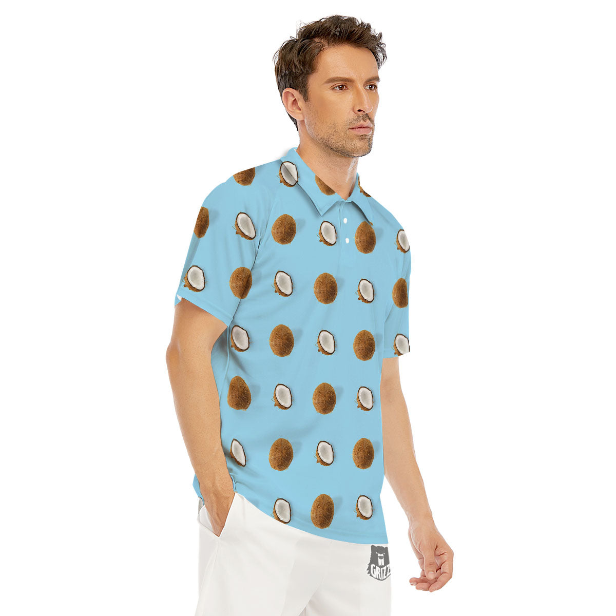 Coconut Blue Summer Print Pattern Men's Golf Shirts-grizzshop