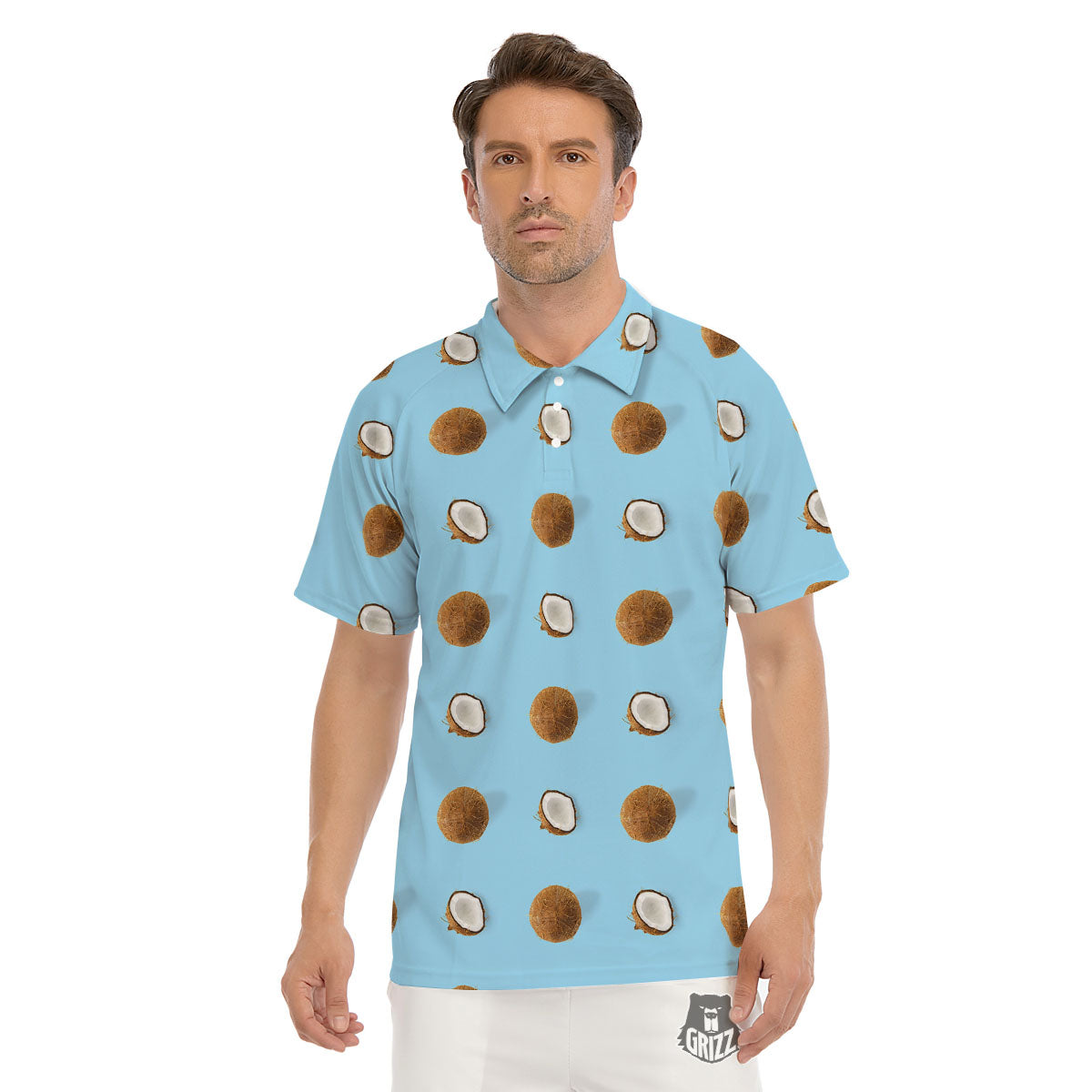 Coconut Blue Summer Print Pattern Men's Golf Shirts-grizzshop