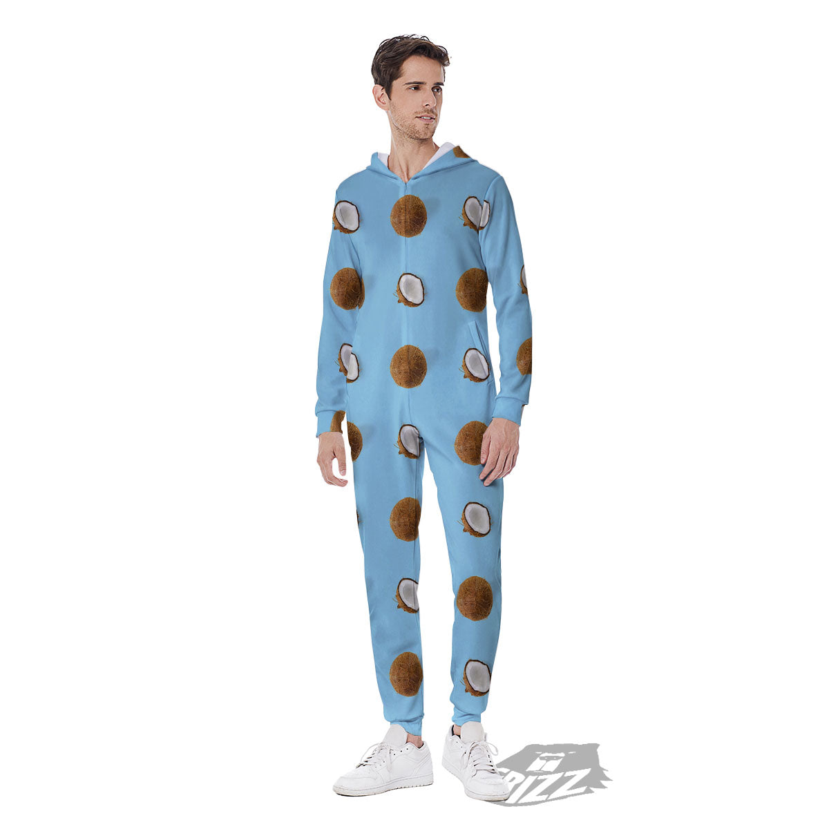 Coconut Blue Summer Print Pattern Men's Jumpsuit-grizzshop
