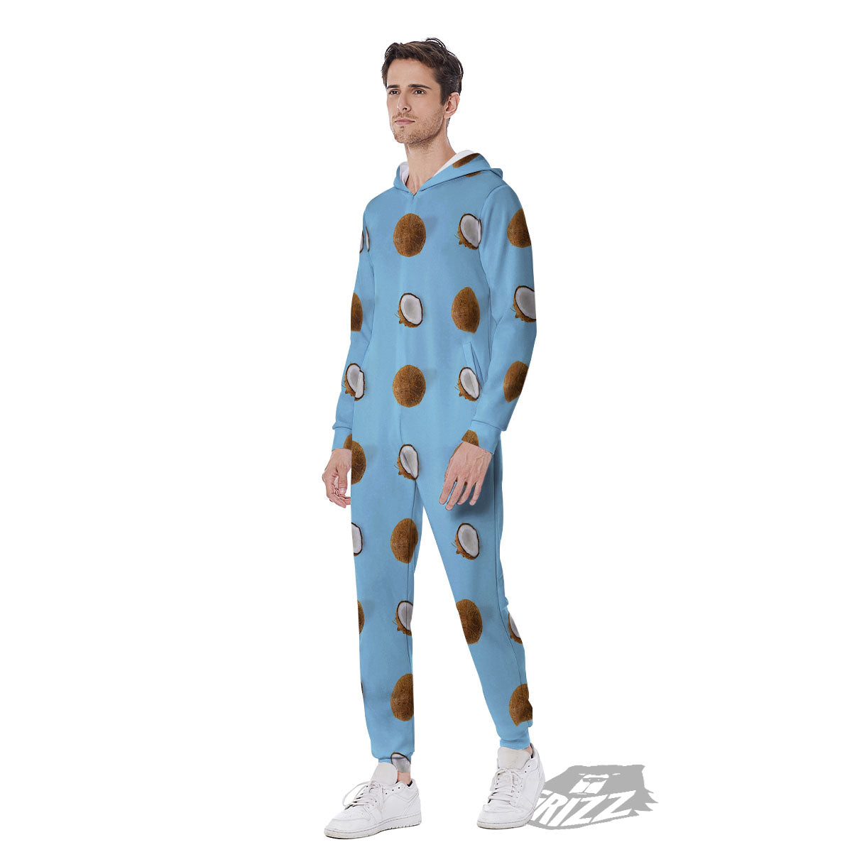 Coconut Blue Summer Print Pattern Men's Jumpsuit-grizzshop