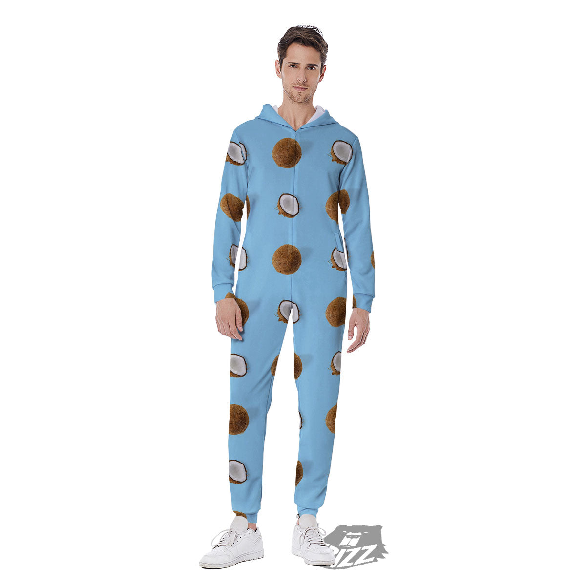 Coconut Blue Summer Print Pattern Men's Jumpsuit-grizzshop