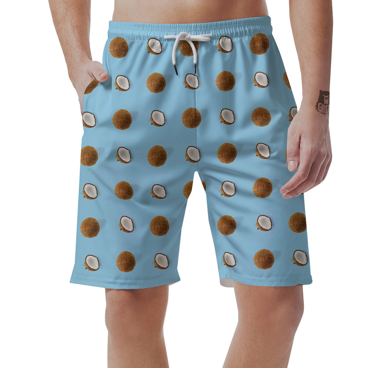 Coconut Blue Summer Print Pattern Men's Shorts-grizzshop