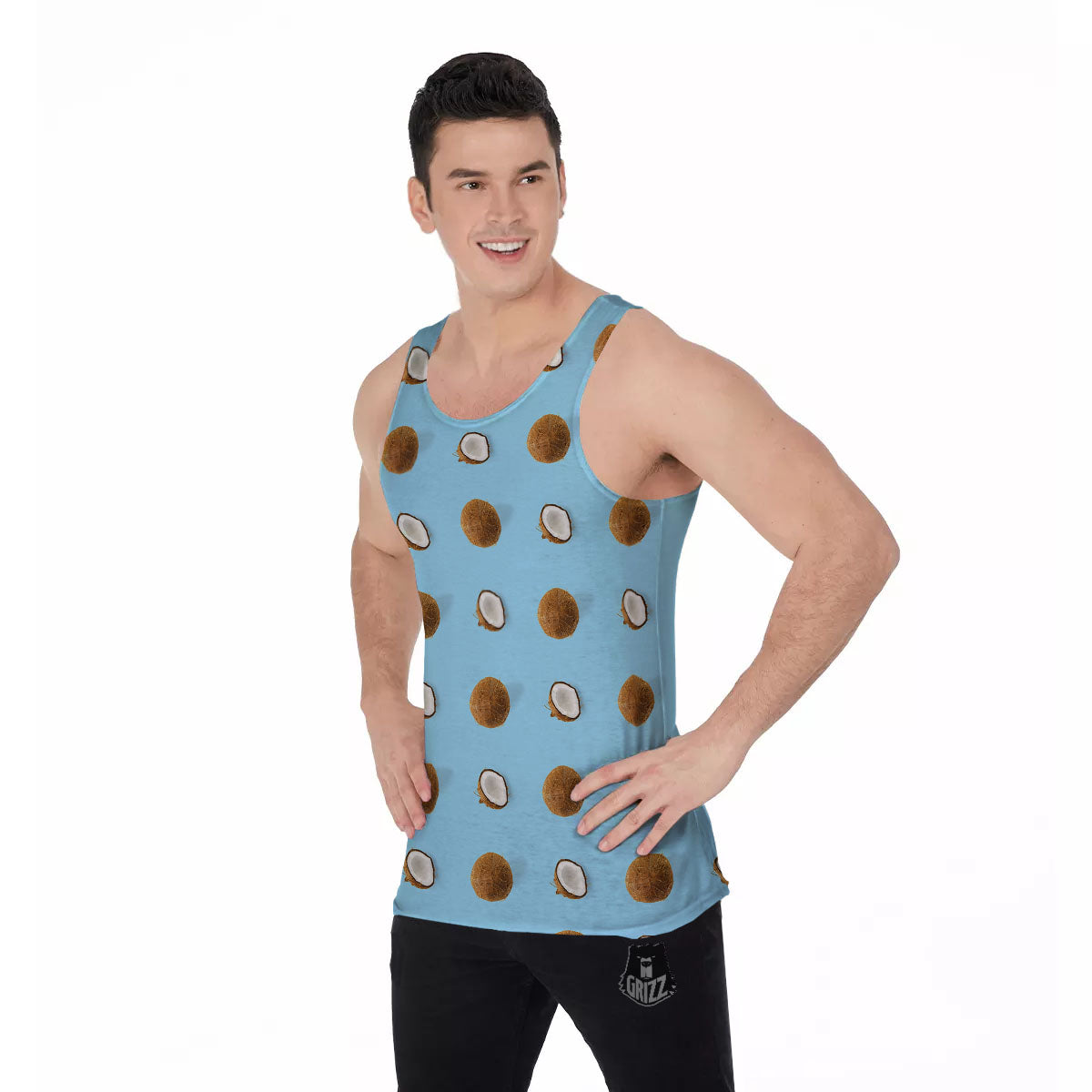 Coconut Blue Summer Print Pattern Men's Tank Top-grizzshop
