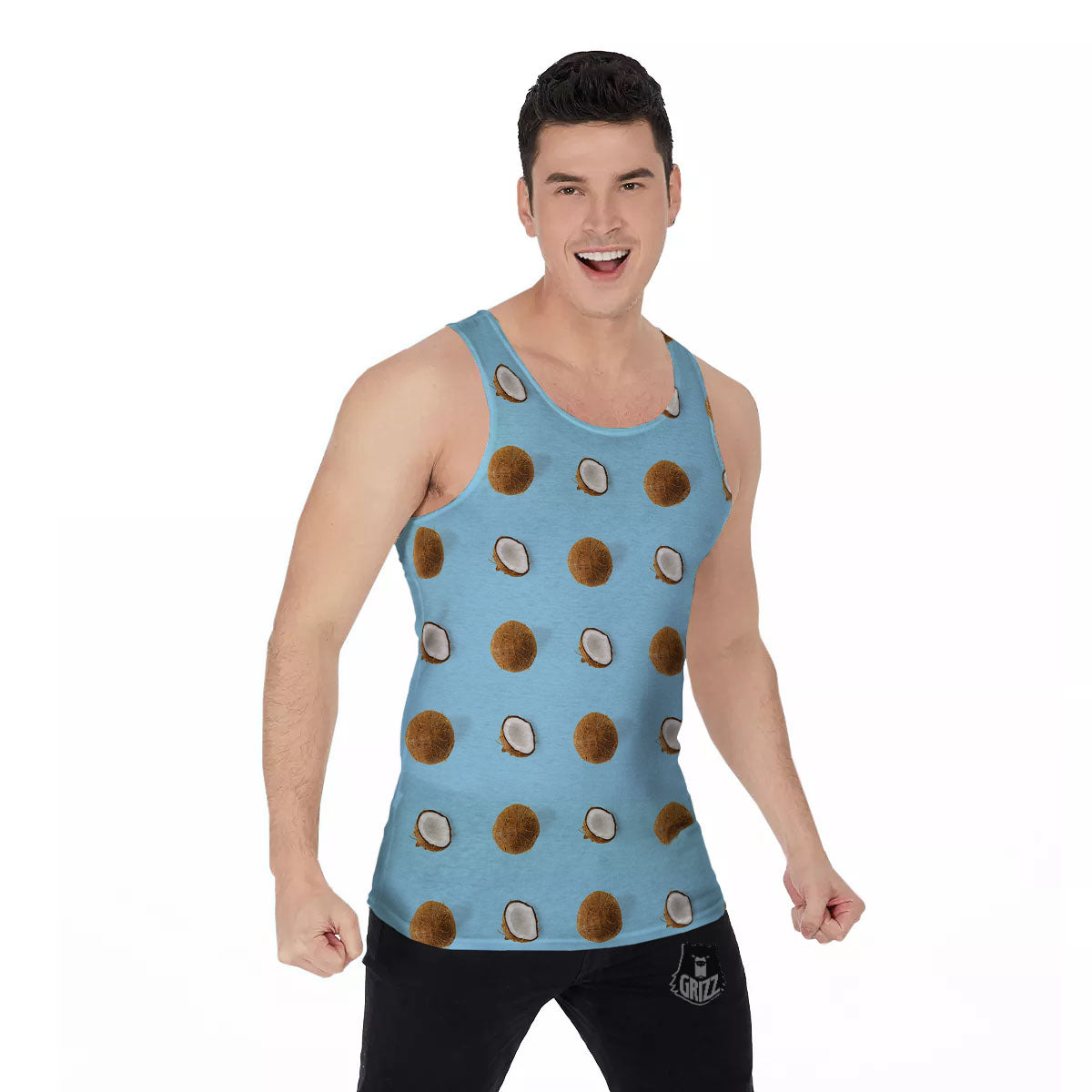 Coconut Blue Summer Print Pattern Men's Tank Top-grizzshop
