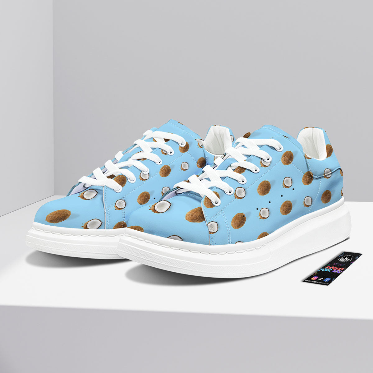 Coconut Blue Summer Print Pattern Platform Shoes-grizzshop