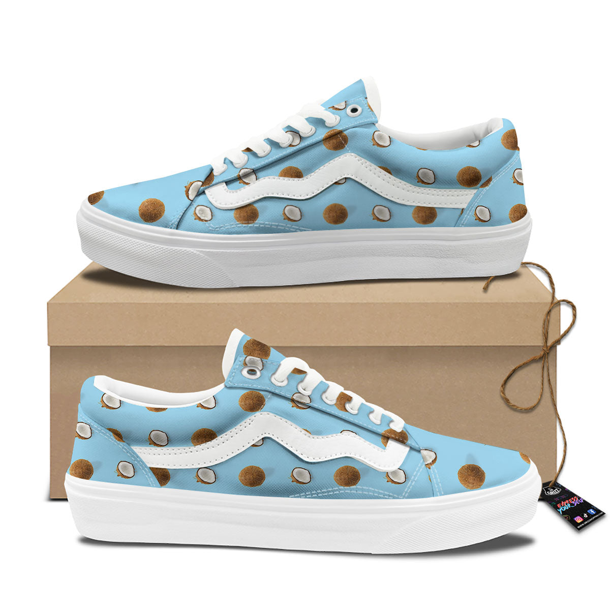 Coconut Blue Summer Print Pattern Skate Shoes-grizzshop