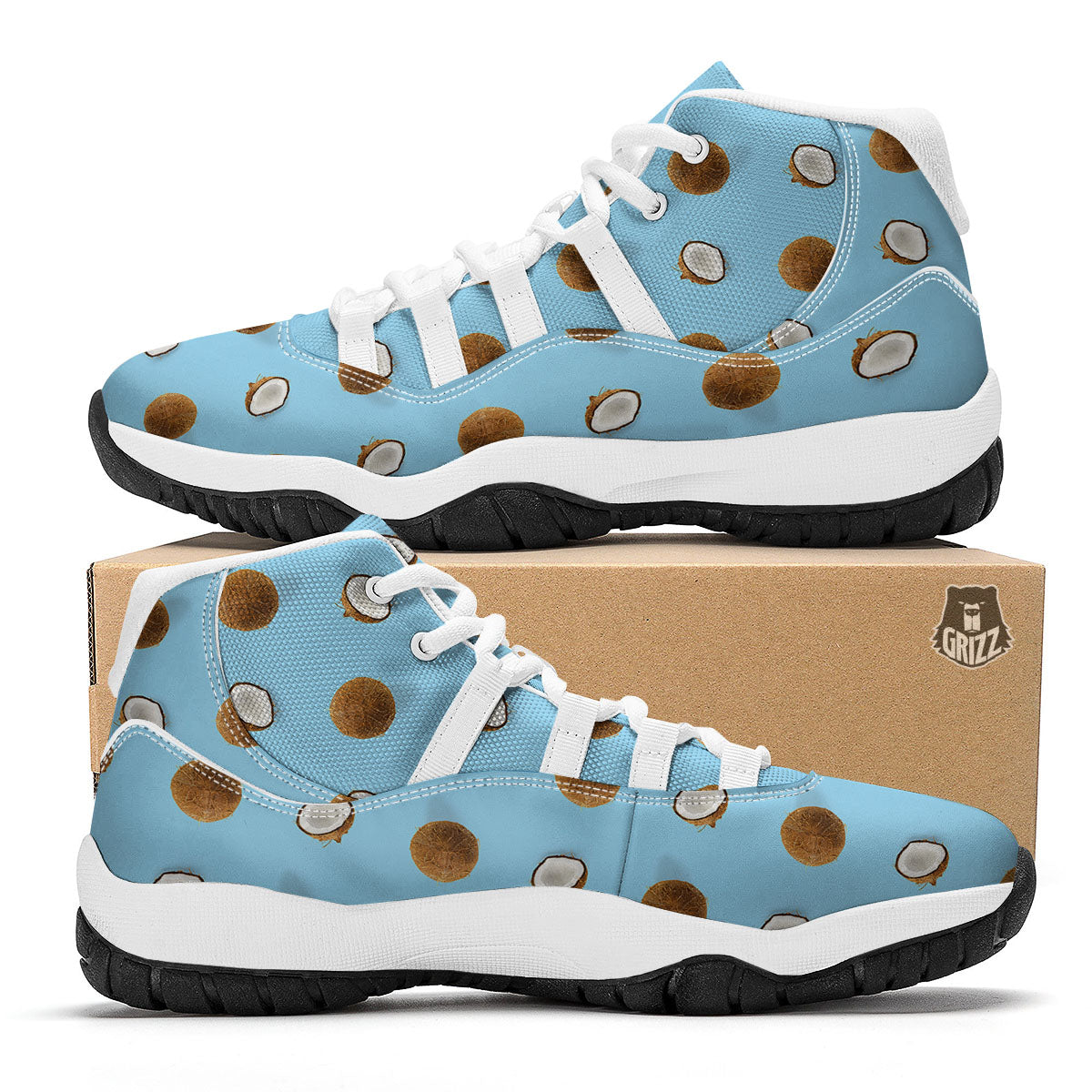 Coconut Blue Summer Print Pattern White Bball Shoes-grizzshop