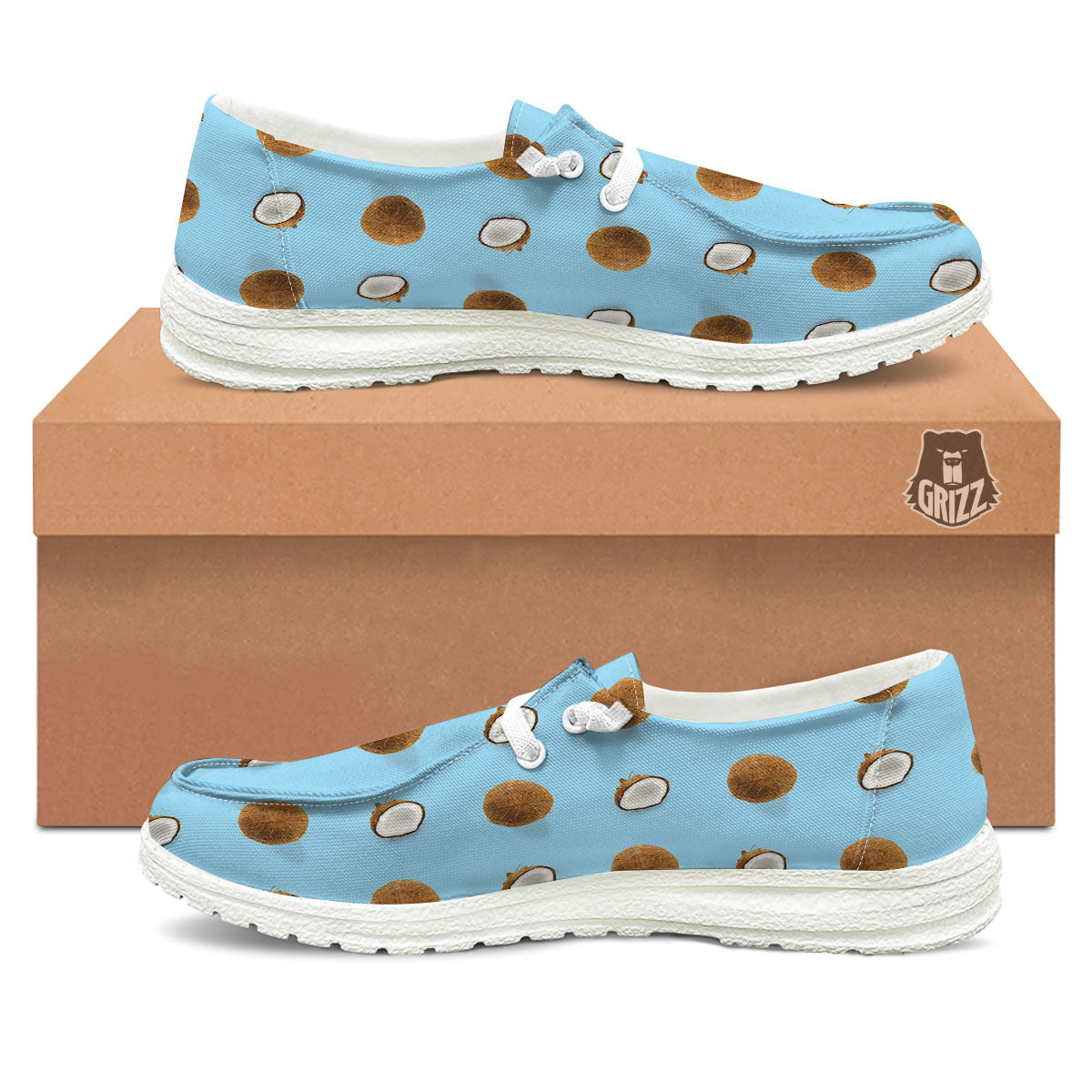 Coconut Blue Summer Print Pattern White Loafers-grizzshop