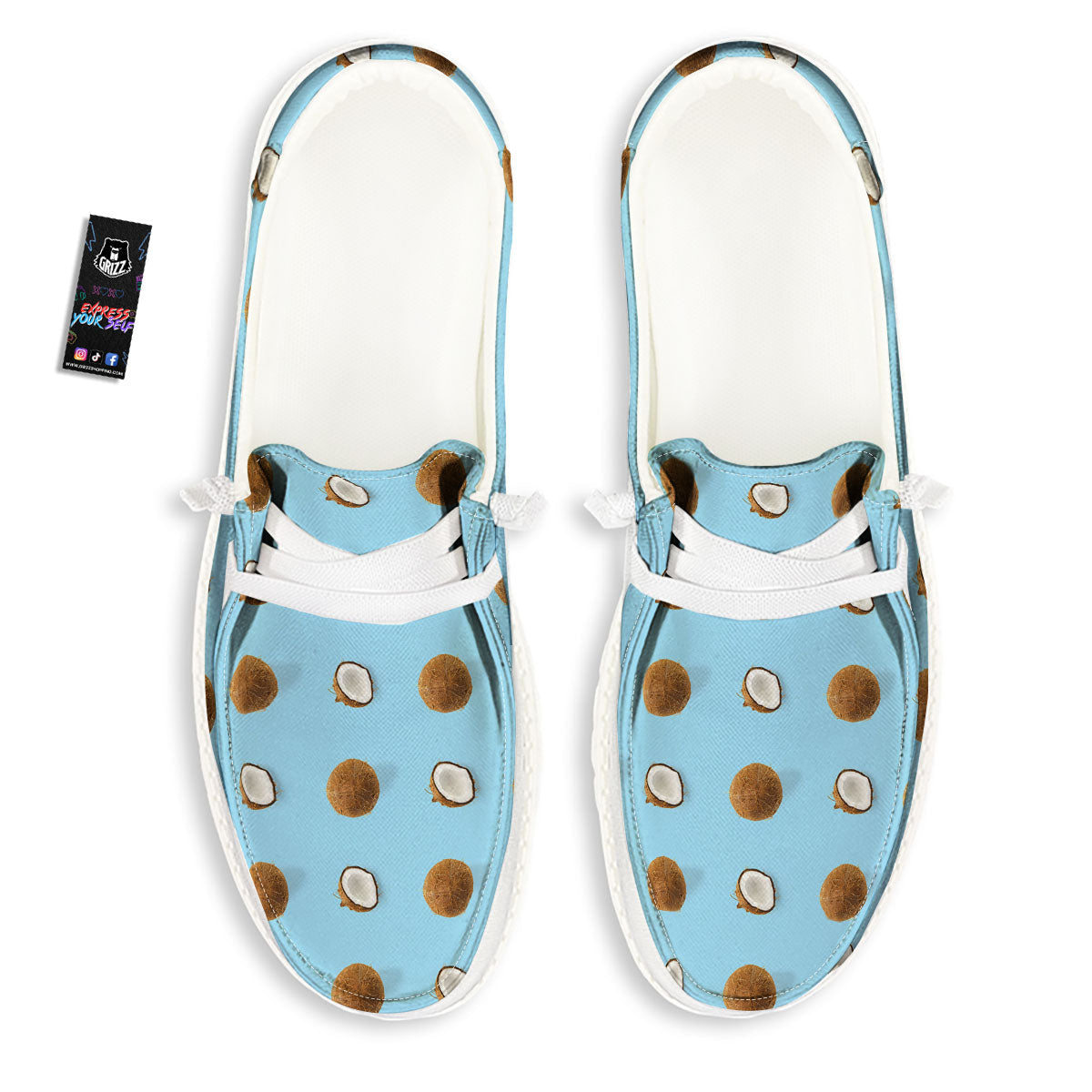 Coconut Blue Summer Print Pattern White Loafers-grizzshop