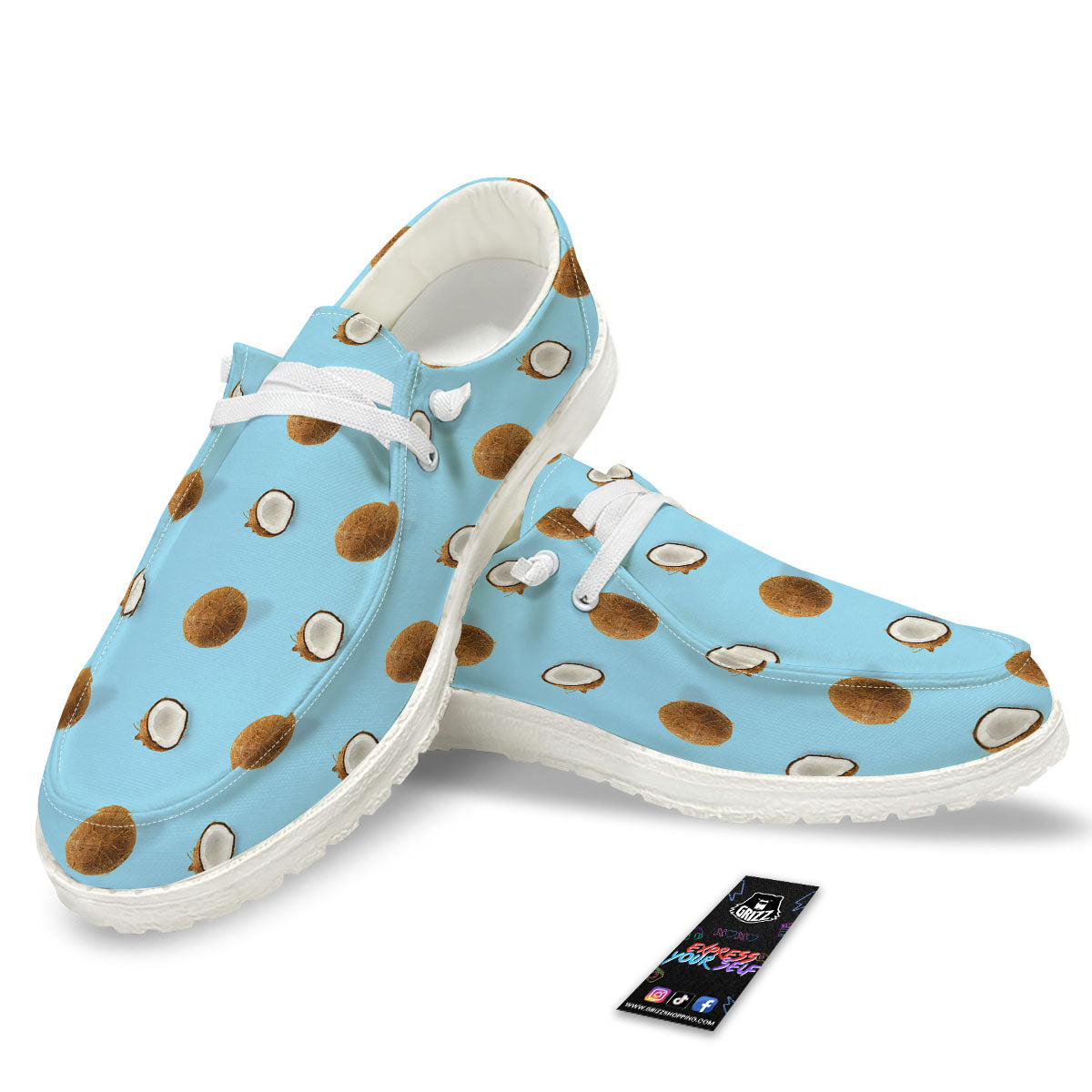 Coconut Blue Summer Print Pattern White Loafers-grizzshop