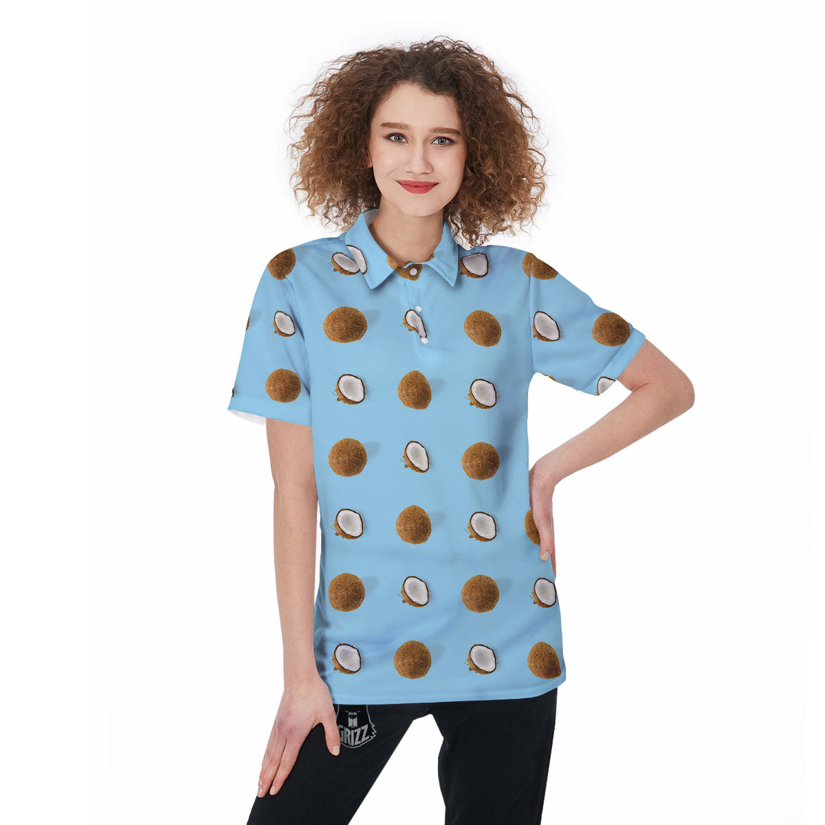 Coconut Blue Summer Print Pattern Women's Golf Shirts-grizzshop