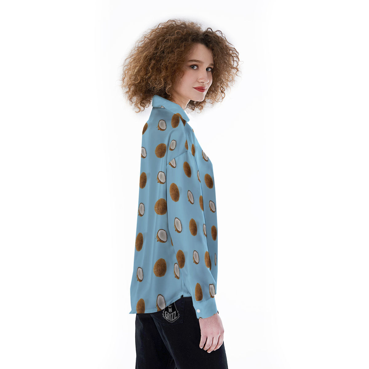 Coconut Blue Summer Print Pattern Women's Long Sleeve Shirts-grizzshop