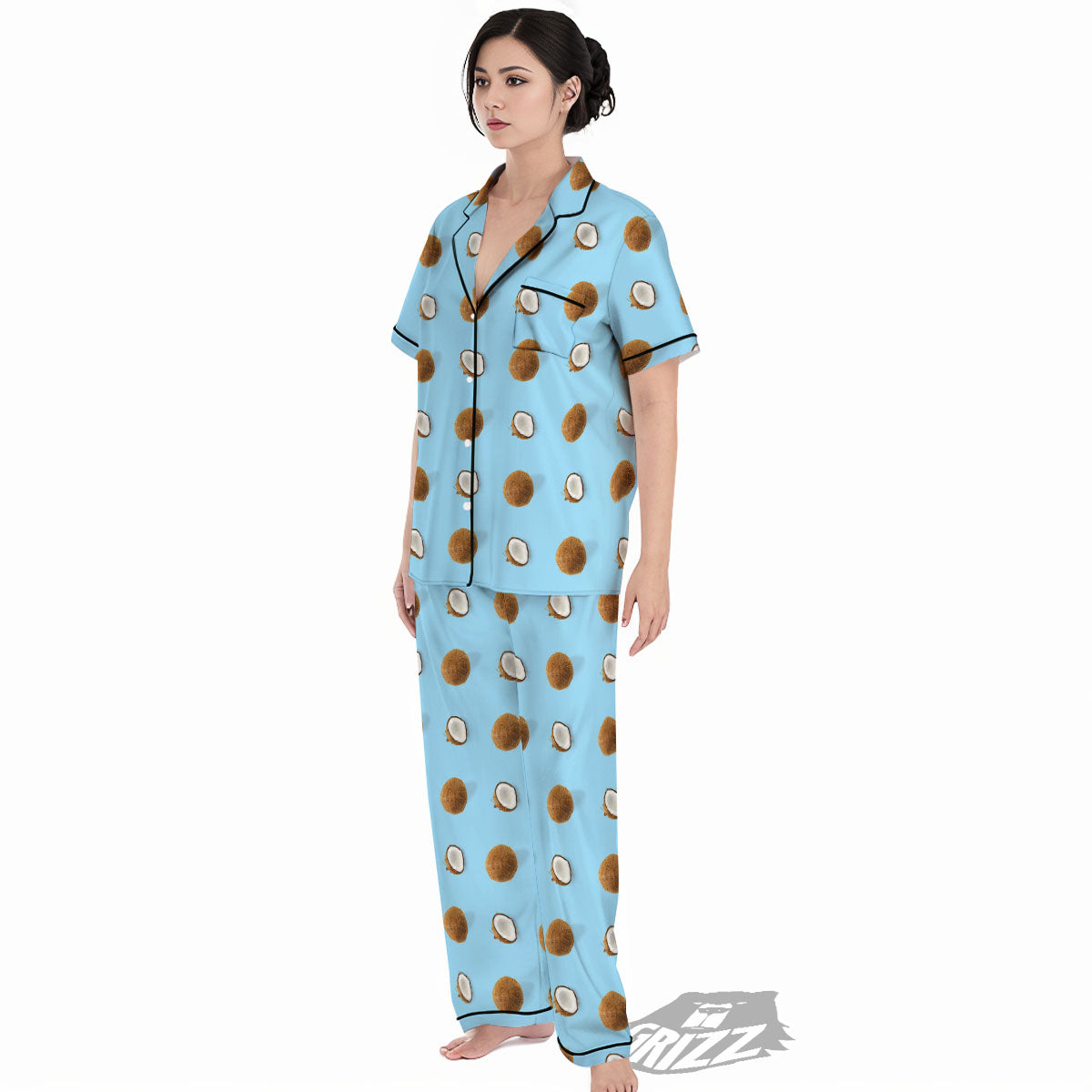 Coconut Blue Summer Print Pattern Women's Pajamas Set-grizzshop