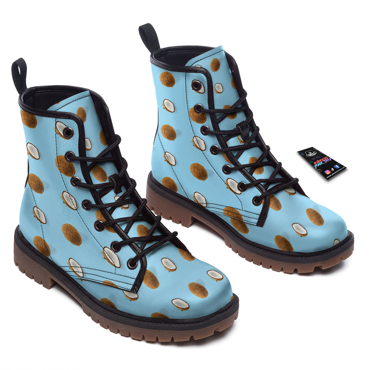 Coconut Blue Summer Print Pattern Work Boots-grizzshop