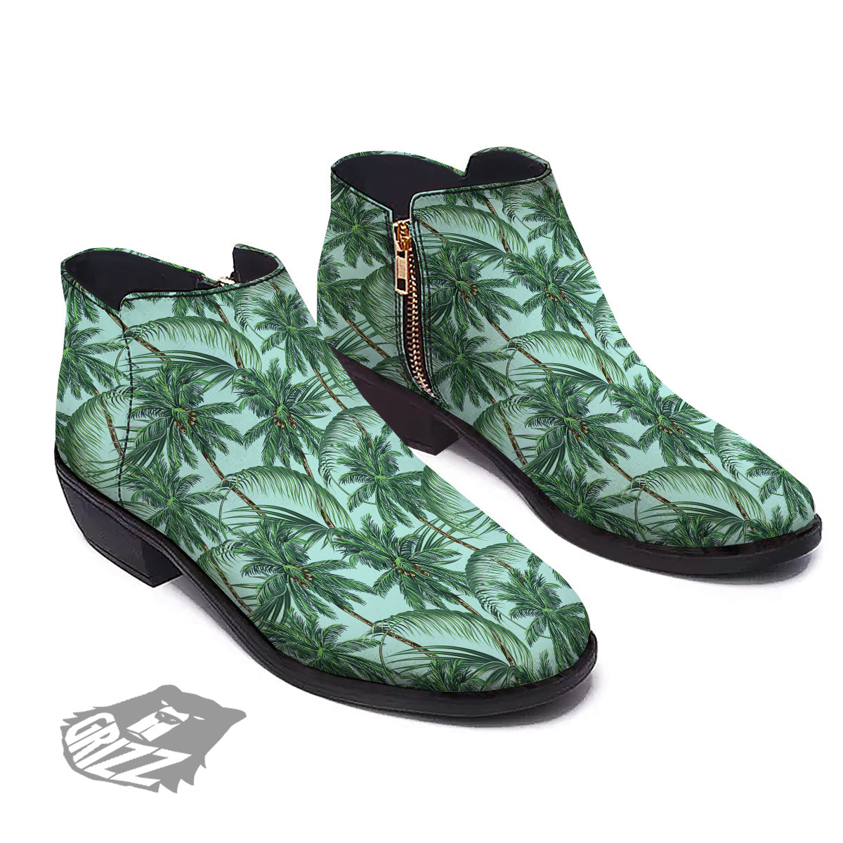 Coconut Leaf Print Ankle Boots-grizzshop