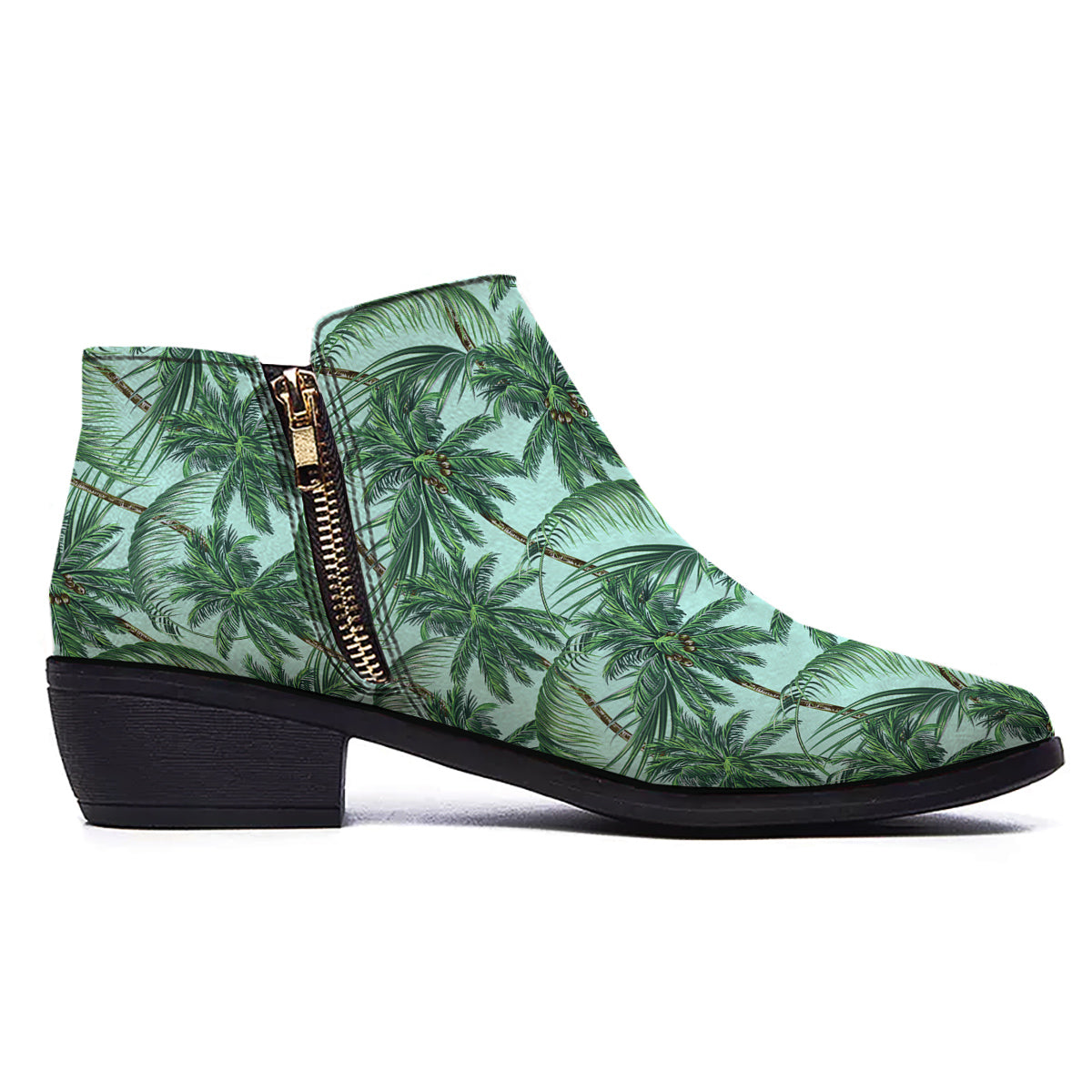 Coconut Leaf Print Ankle Boots-grizzshop