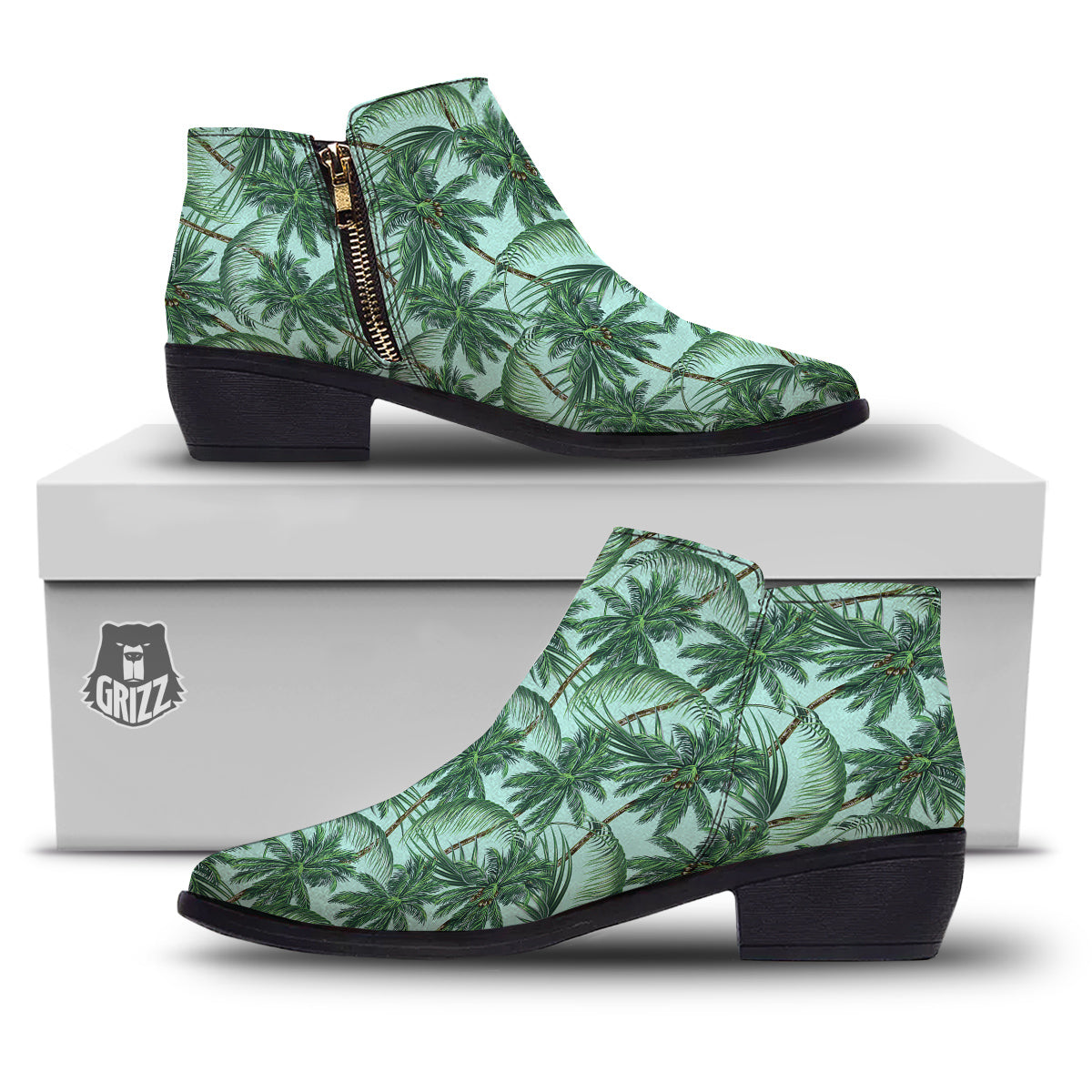 Coconut Leaf Print Ankle Boots-grizzshop