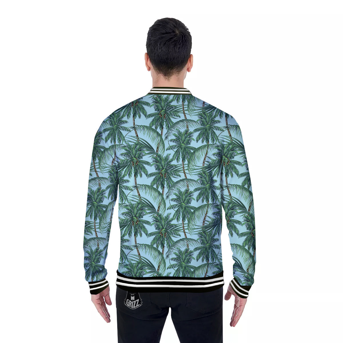 Coconut Leaf Print Baseball Jacket-grizzshop