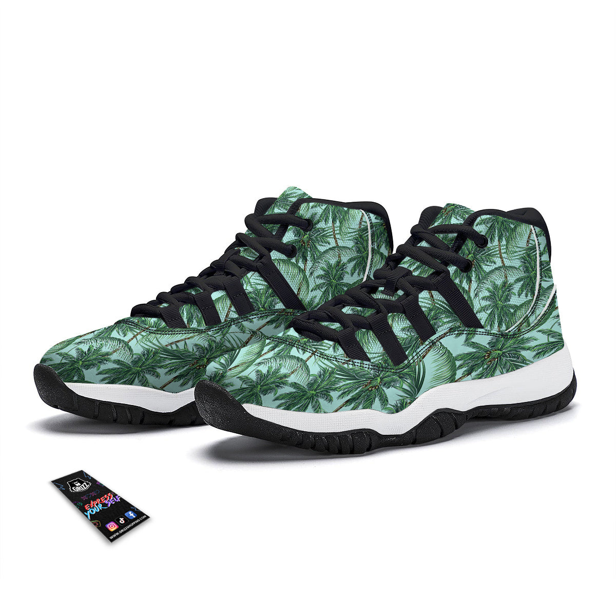 Coconut Leaf Print Black Bball Shoes-grizzshop