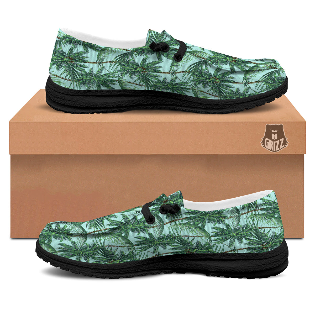 Coconut Leaf Print Black Loafers-grizzshop