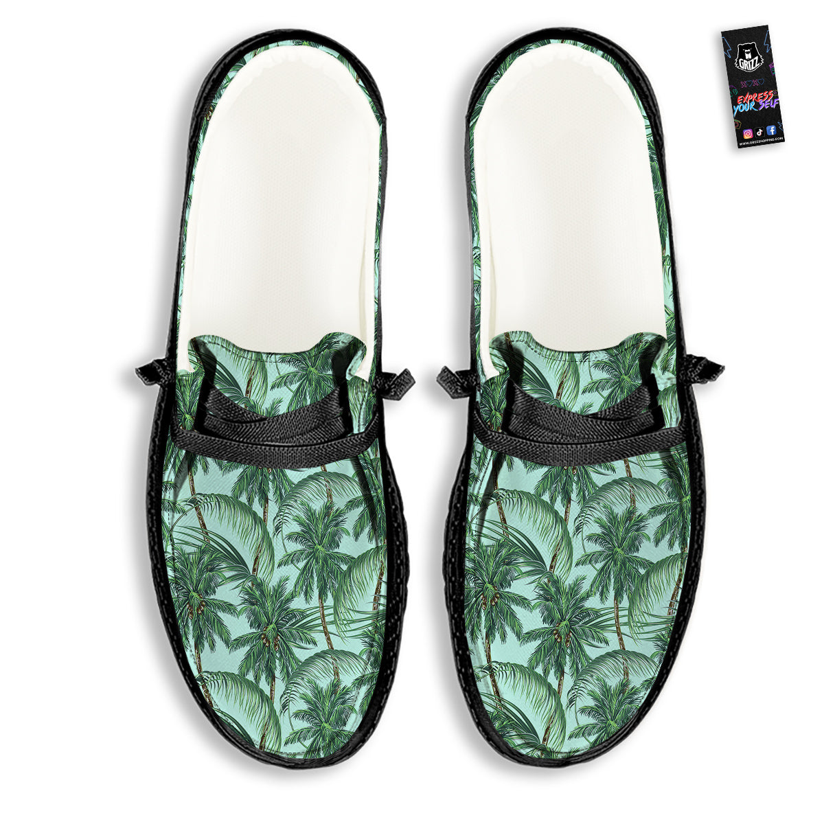 Coconut Leaf Print Black Loafers-grizzshop