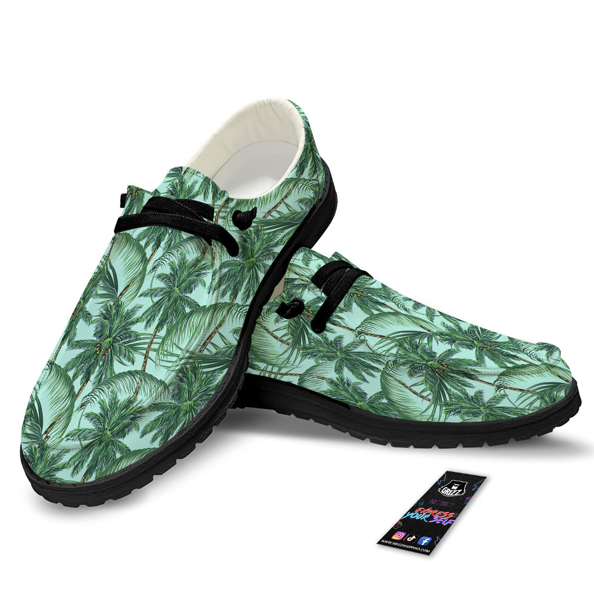 Coconut Leaf Print Black Loafers-grizzshop