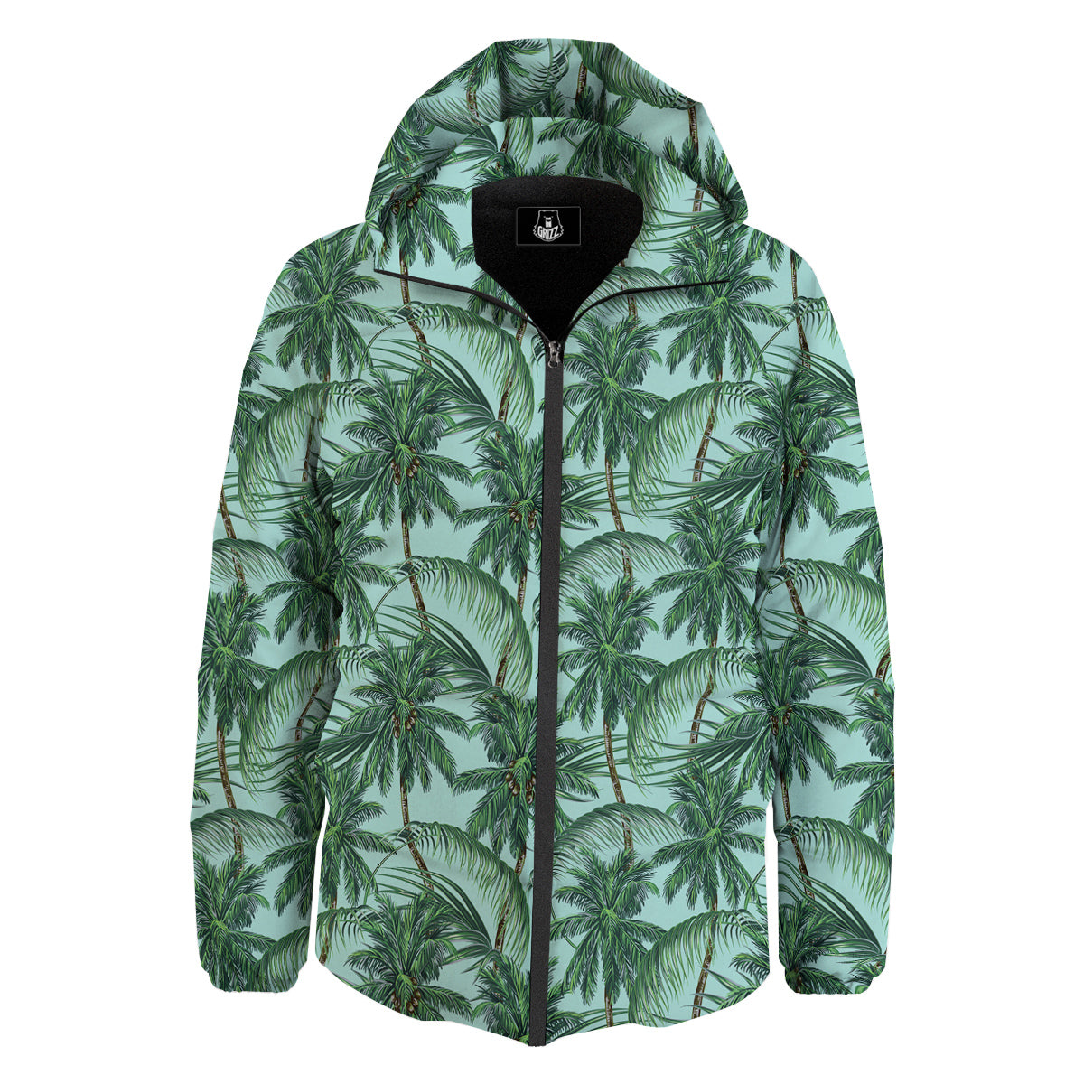 Coconut Leaf Print Down Jacket-grizzshop