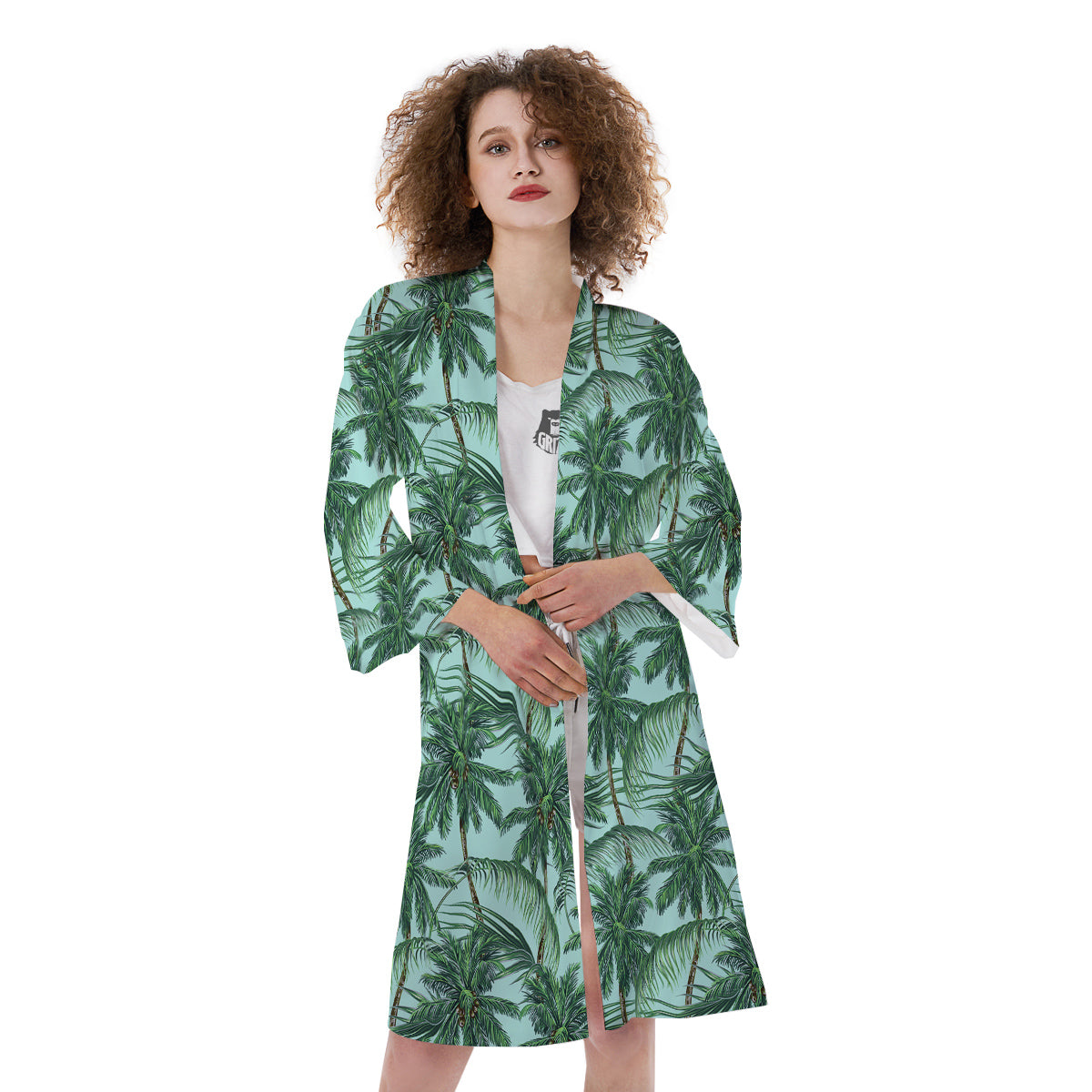 Coconut Leaf Print Kimono-grizzshop