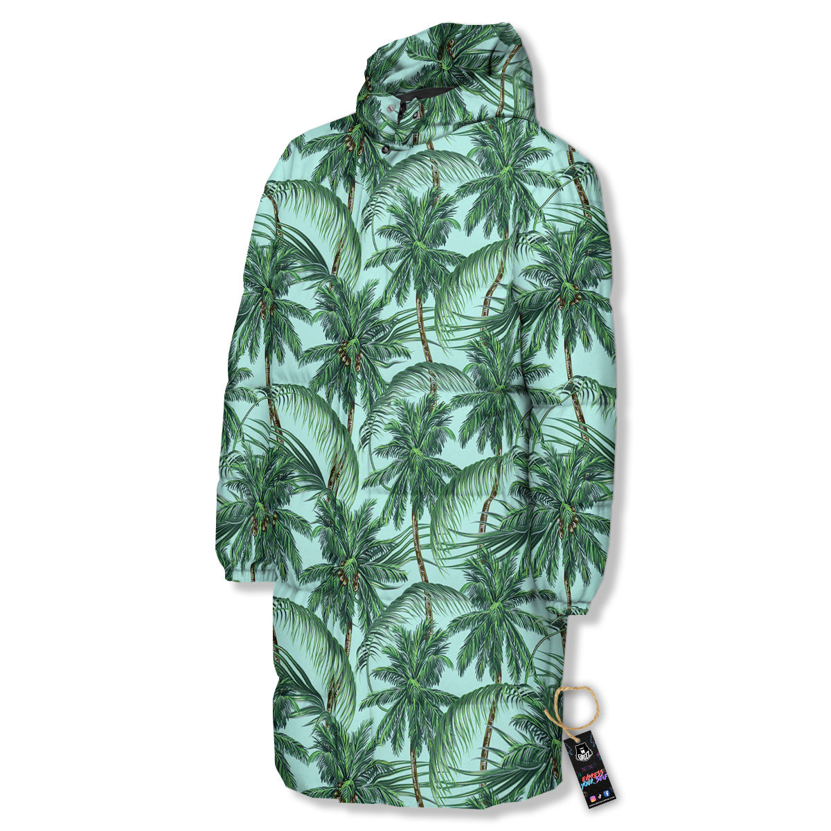 Coconut Leaf Print Long Down Jacket-grizzshop