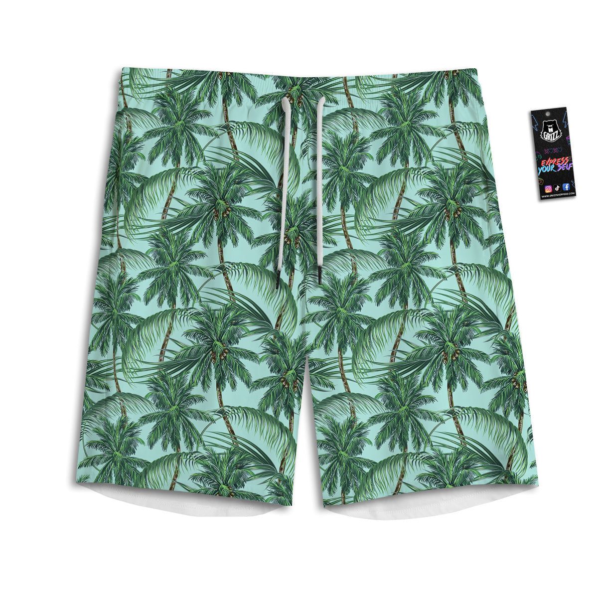Coconut Leaf Print Men's Athletic Shorts