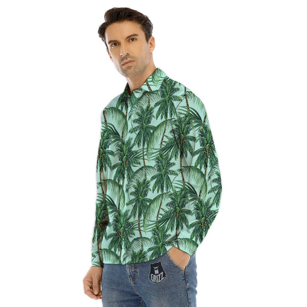 Coconut Leaf Print Men's Dress Shirts-grizzshop